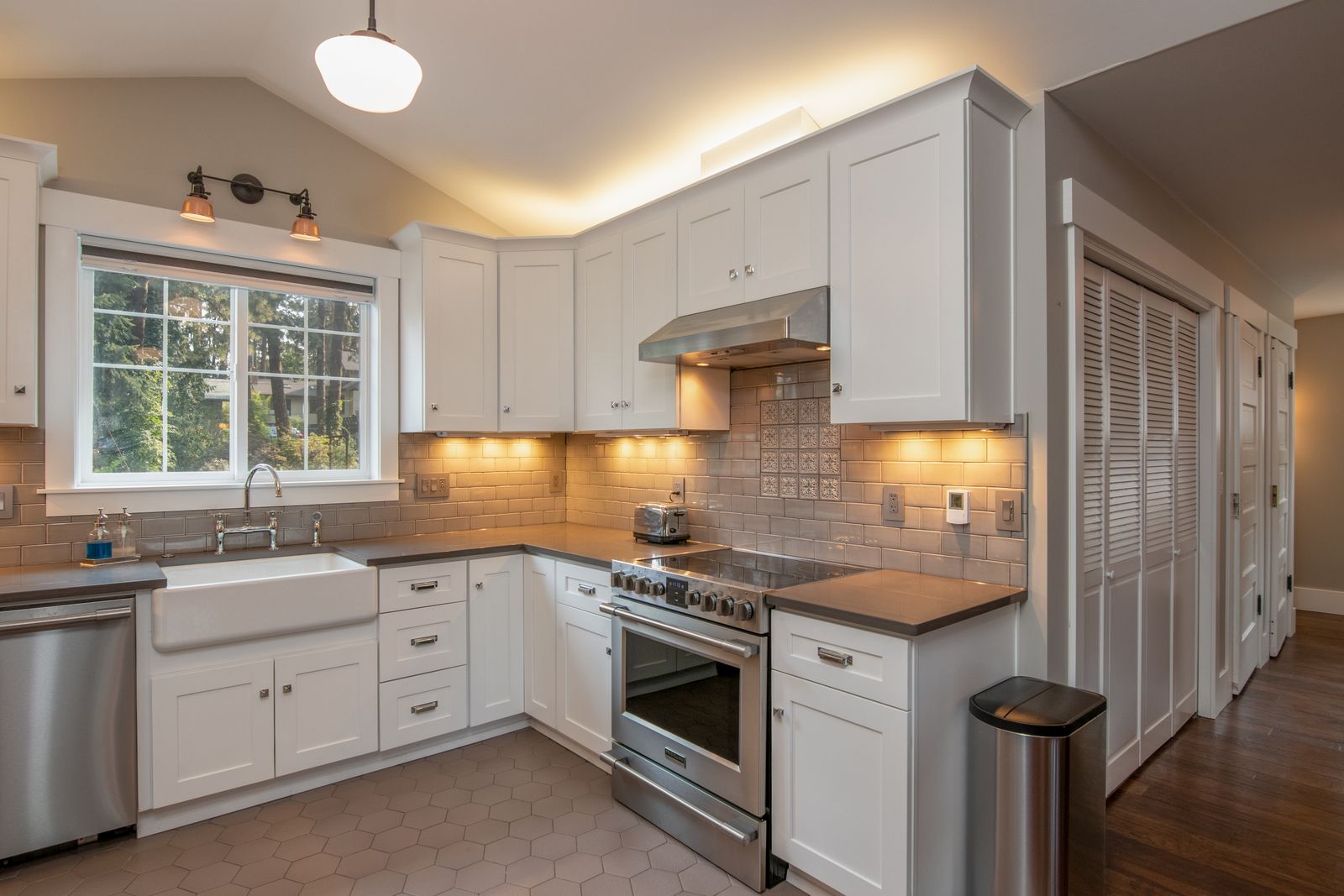 A freestanding range with gas burners in a home kitchen — Fisher & Paykel range repair